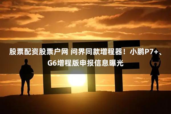 股票配资股票户网 问界同款增程器！小鹏P7+、G6增程版申报信息曝光