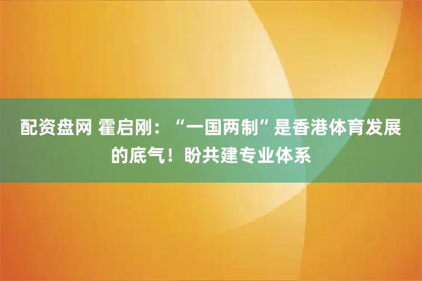 配资盘网 霍启刚：“一国两制”是香港体育发展的底气！盼共建专业体系